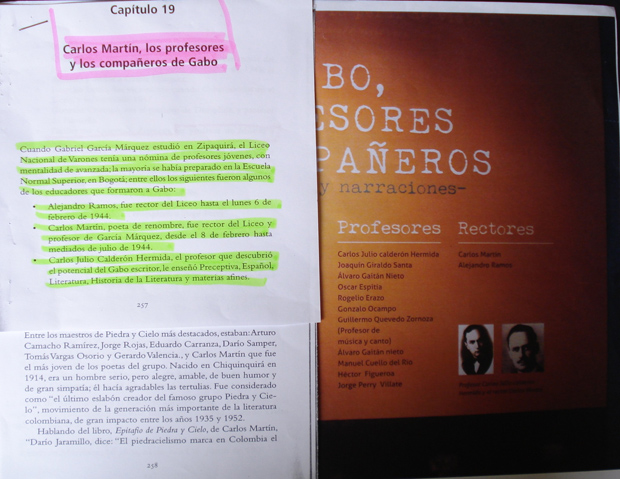  Una de las 100 pruebas. De las páginas 257 y 258 copiaron la lista de profesores y compañeros de Gabo