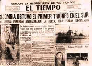 Registró de El Tiempo sobre el primer triunfo de los soldados colombianos en la guerra con el Perú