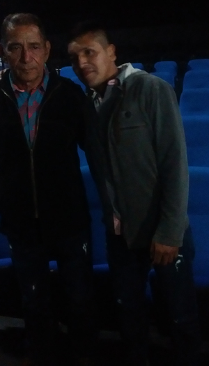 Ciro Galindo y su hijo Esneider durante la presentación de la película a la prensa en Bogotá.